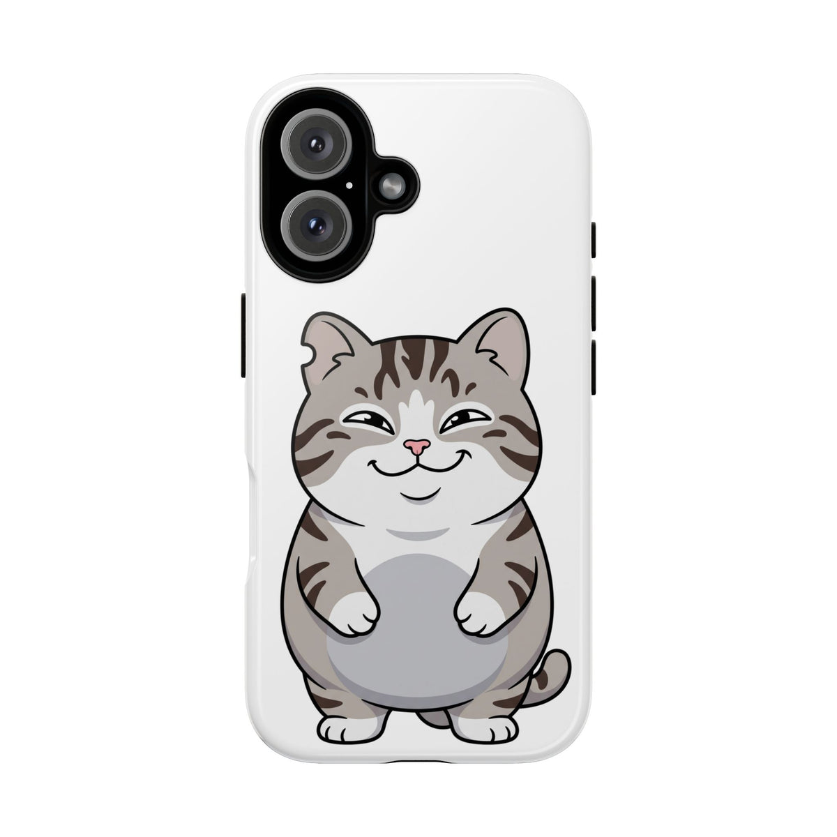 Cute Chubby Cat Phone Case — Protective Tough Case with Smiling Tabby Design