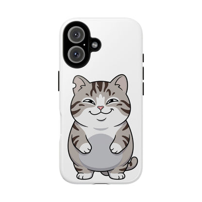 Cute Chubby Cat Phone Case — Protective Tough Case with Smiling Tabby Design