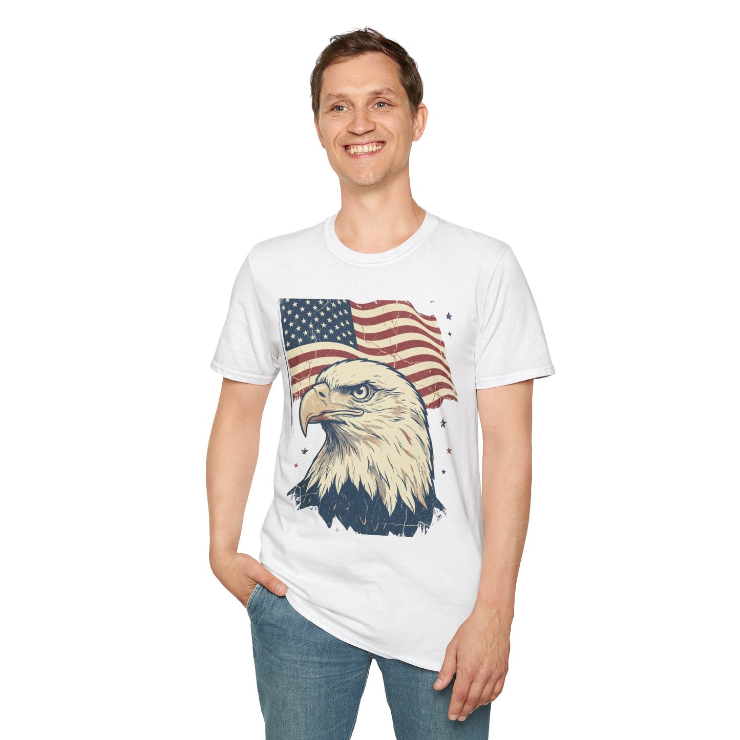 Eagle & American Flag T-Shirt — Patriotic Bald Eagle Tee for 4th of July