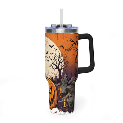 Halloween Pumpkin Tumbler – 40oz Spooky Haunted Graveyard Design