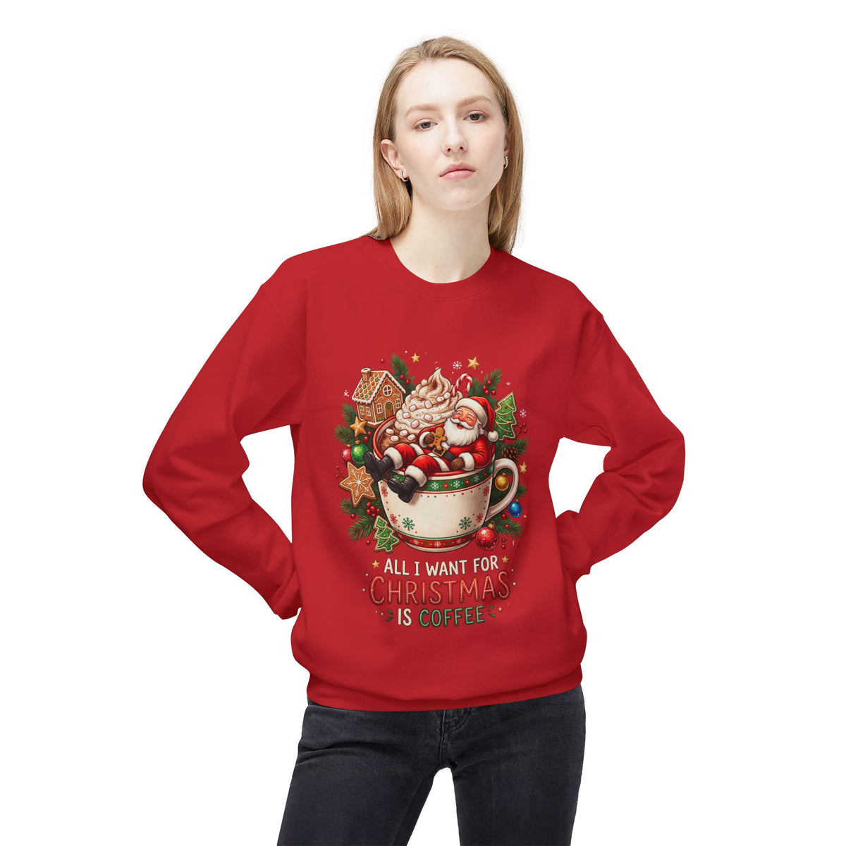 Christmas Coffee Sweatshirt — Santa in Cup Holiday Crewneck