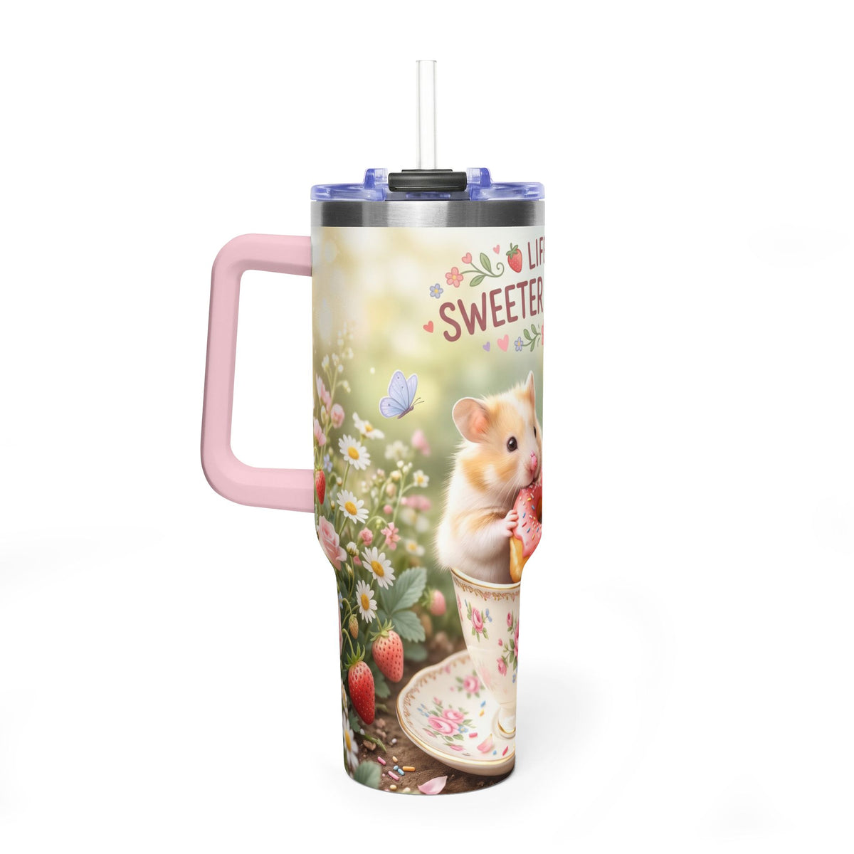 Life Is Sweeter With You Hamster Floral 40oz Thermal Tumbler
