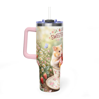 Life Is Sweeter With You Hamster Floral 40oz Thermal Tumbler