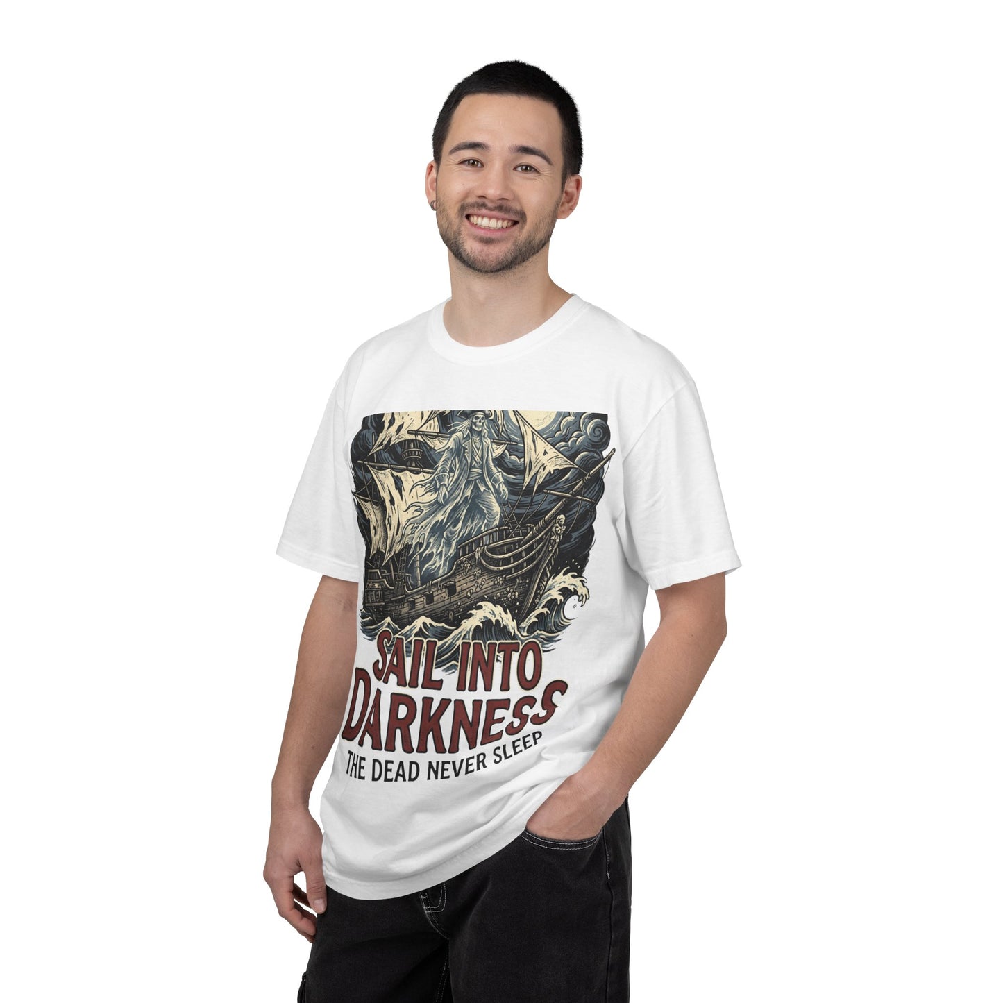 Sail Into Darkness Graphic T-Shirt — Gothic Pirate Skull Crew Tee