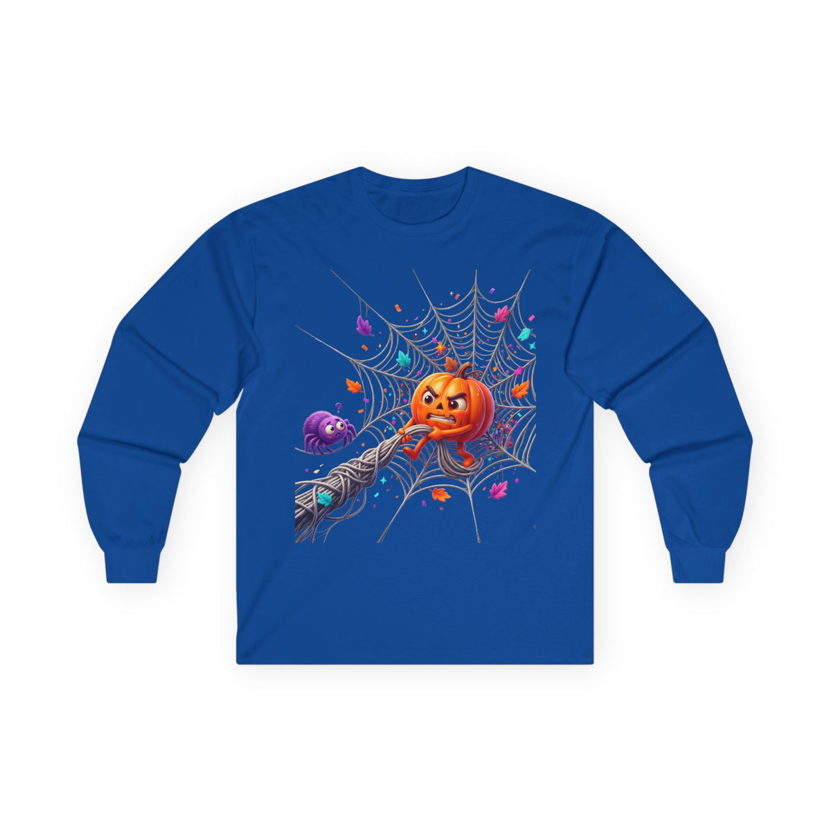 Halloween Pumpkin Spiderweb Long Sleeve Tee