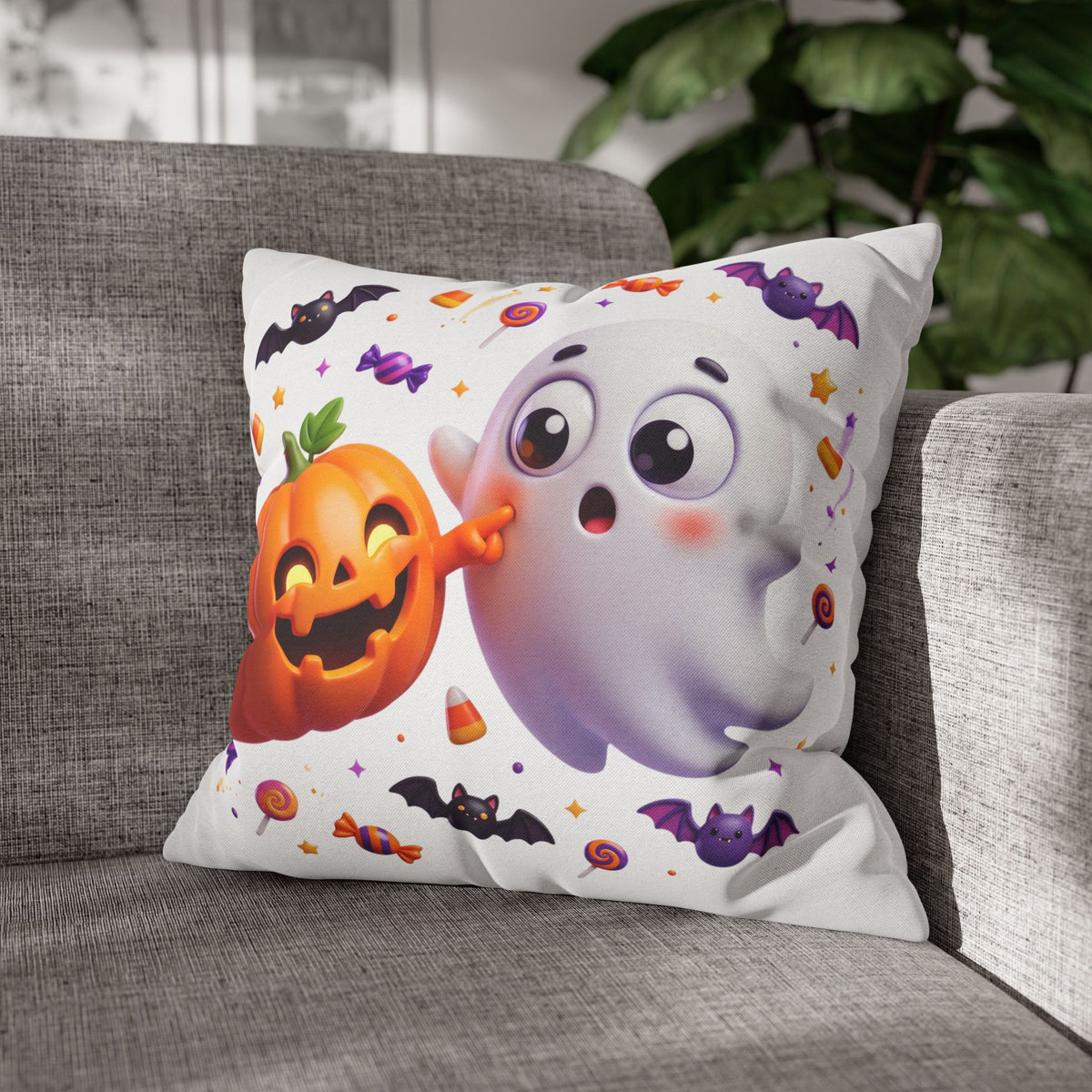Halloween Ghost & Pumpkin Throw Pillowcase - Cute Spooky Decor
