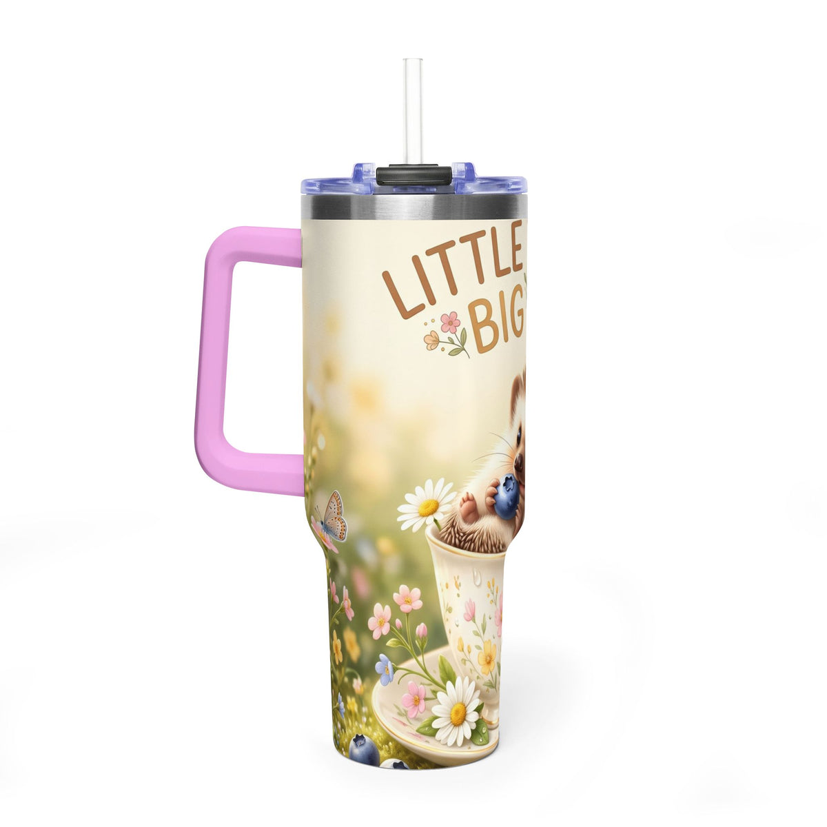 Little Things Big Joy Hedgehog Floral 40oz Thermal Tumbler