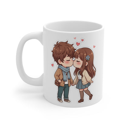 Cute Kissing Couple Mug – Romantic Chibi Valentine’s Day Gift