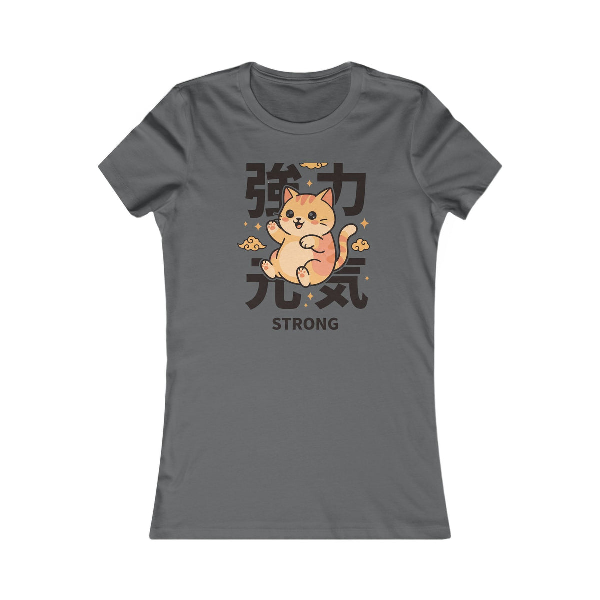 Strong Cat Tee — Cute Japanese Kanji "Strong" Women's Graphic Shirt