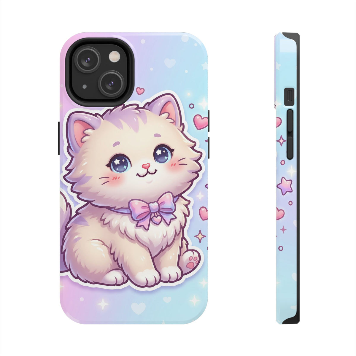 Cute Pastel Kawaii Kitten Tough Phone Case — Cute Cat with Bow Protective Cover
