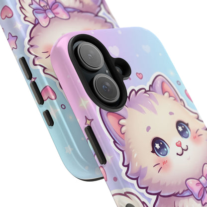 Cute Pastel Kawaii Kitten Tough Phone Case — Cute Cat with Bow Protective Cover