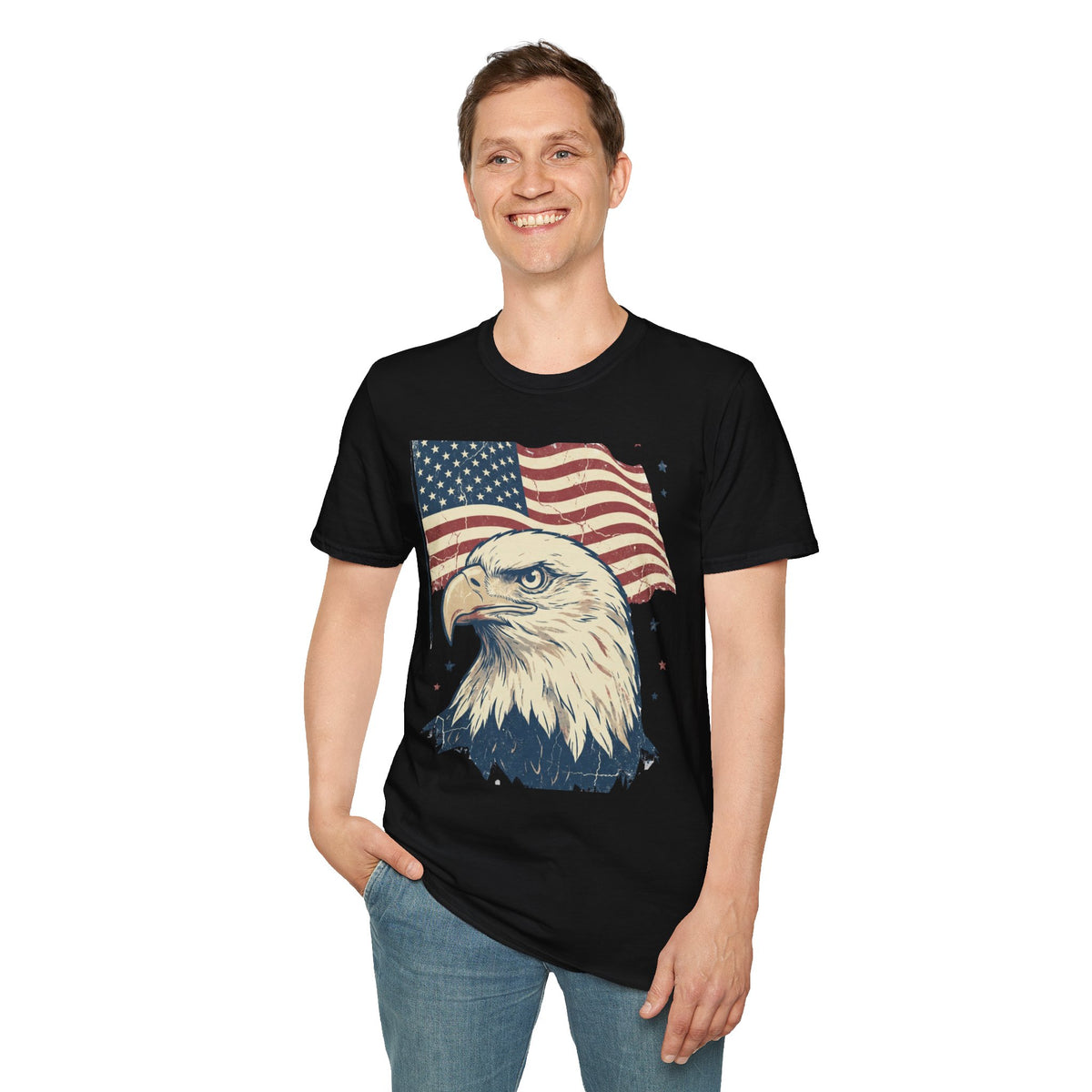 Eagle & American Flag T-Shirt — Patriotic Bald Eagle Tee for 4th of July