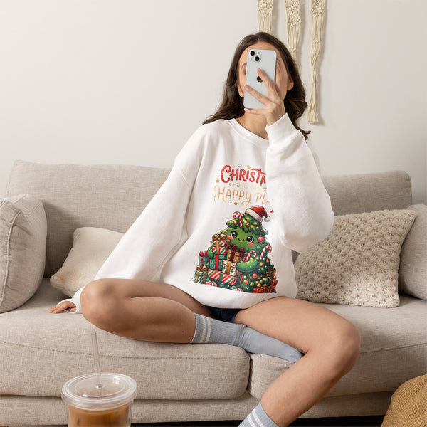 Christmas Happy Place Crewneck Sweatshirt — Cute Kawaii Tree & Gifts Holiday Sweatshirt