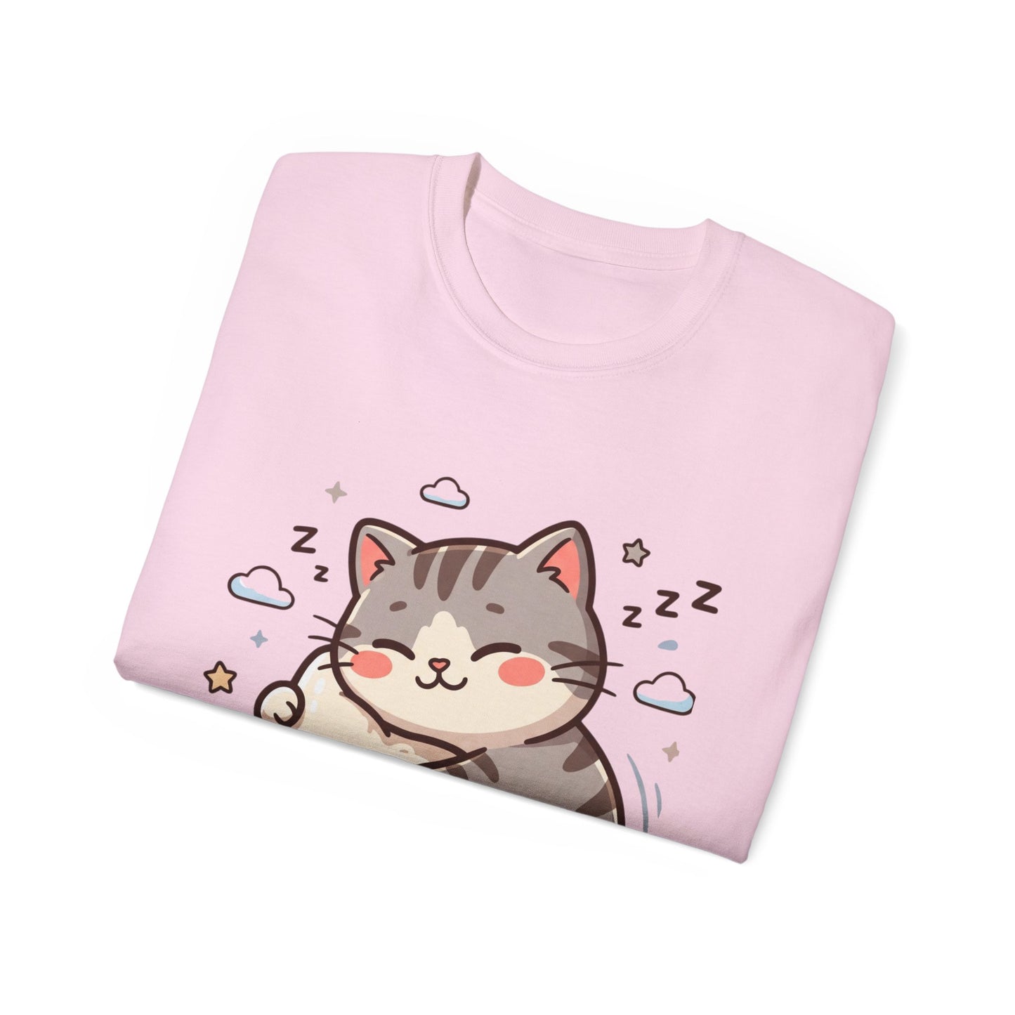 Cute Sleeping Cat Tee – Kawaii Cat Hugging Star Graphic Shirt