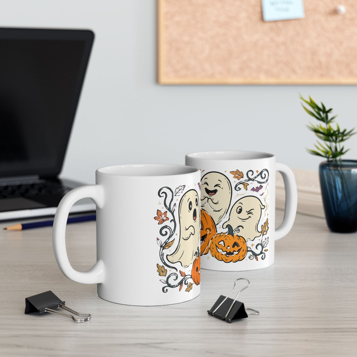 Halloween Pumpkin & Ghost Ceramic Mug — Cute Spooky Fall Coffee Cup (11oz/15oz)