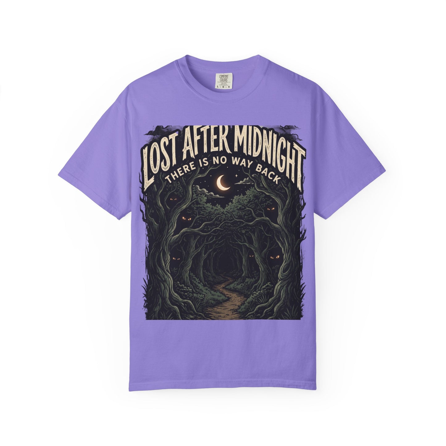 Lost After Midnight T-Shirt — 'There Is No Way Back' Moonlit Forest Tee
