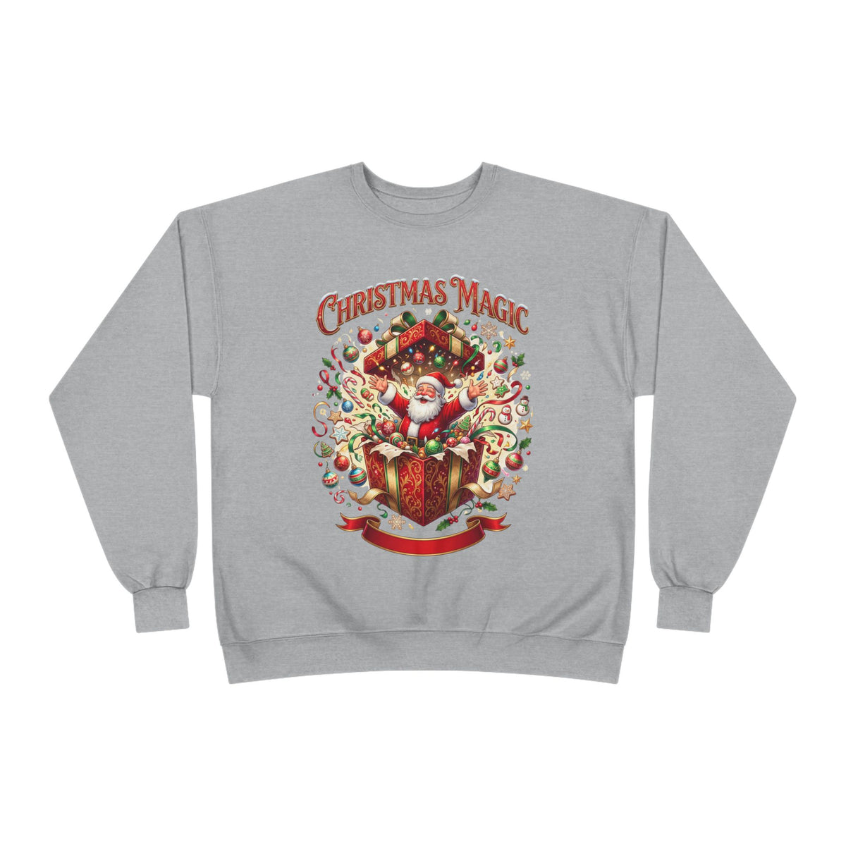 Christmas Magic Crewneck Sweatshirt — Santa Gift Box Holiday Pullover