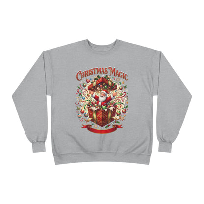 Christmas Magic Crewneck Sweatshirt — Santa Gift Box Holiday Pullover