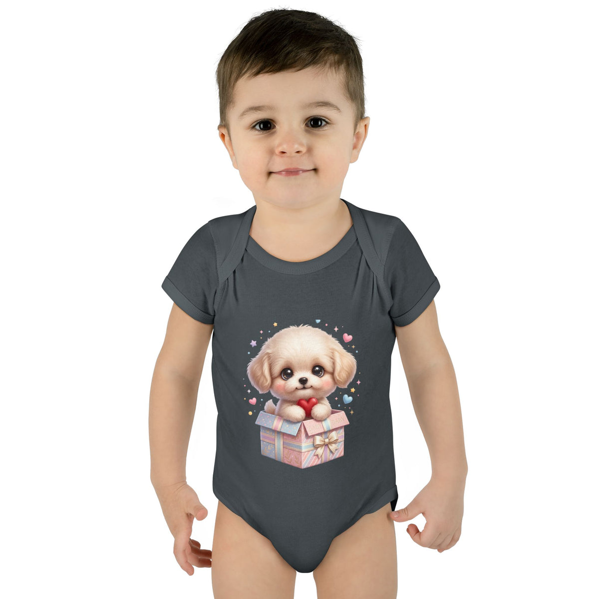 Baby Bodysuit — Cute Puppy in Gift Box Infant Onesie