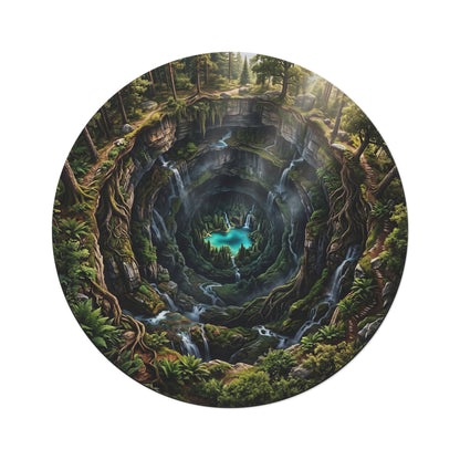 Mystic Sinkhole Round Rug — Forest Oasis Fantasy Floor Mat