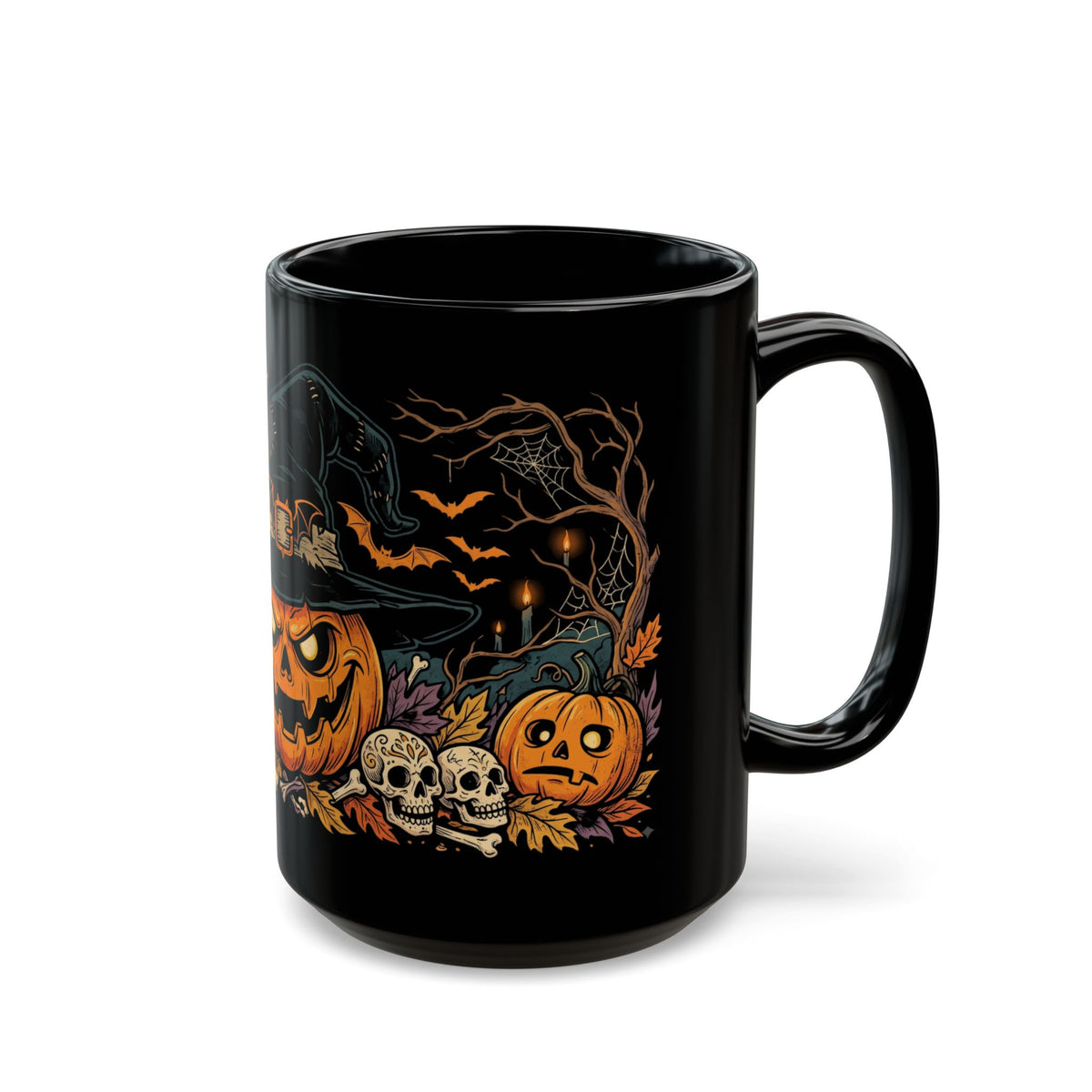 Halloween Pumpkin Witch Black Mug – Spooky Jack-O'-Lantern Coffee Cup (11oz/15oz)
