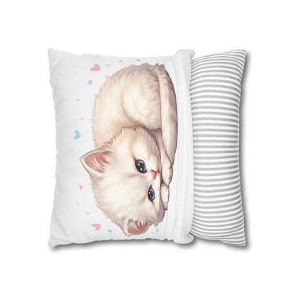 Cute Sleeping Kitten Decorative Pillowcase — Soft White Cat Accent Cushion Cover