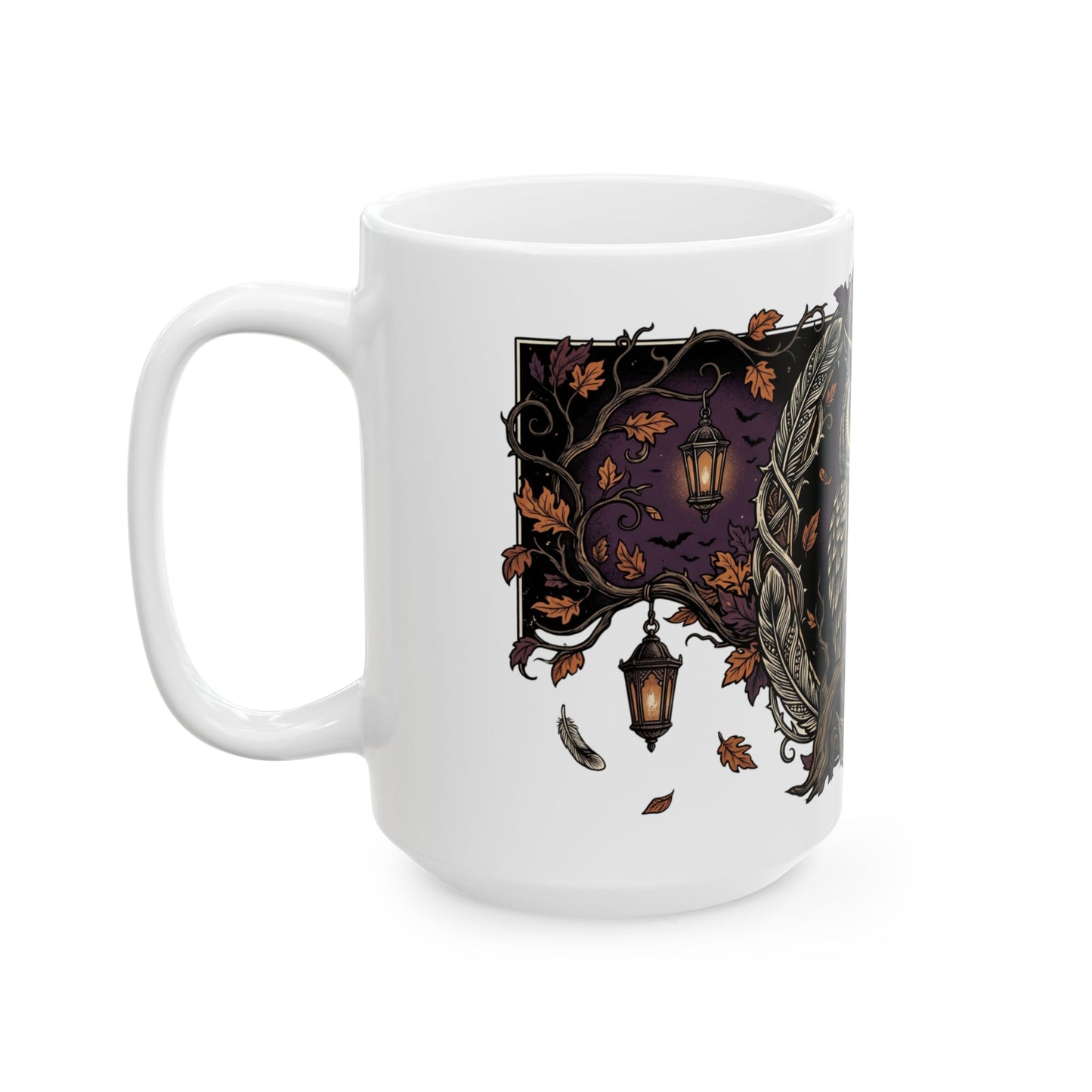 Owl Crest Ceramic Mug — Mystical Forest Owl Coffee Cup (11oz & 15oz)