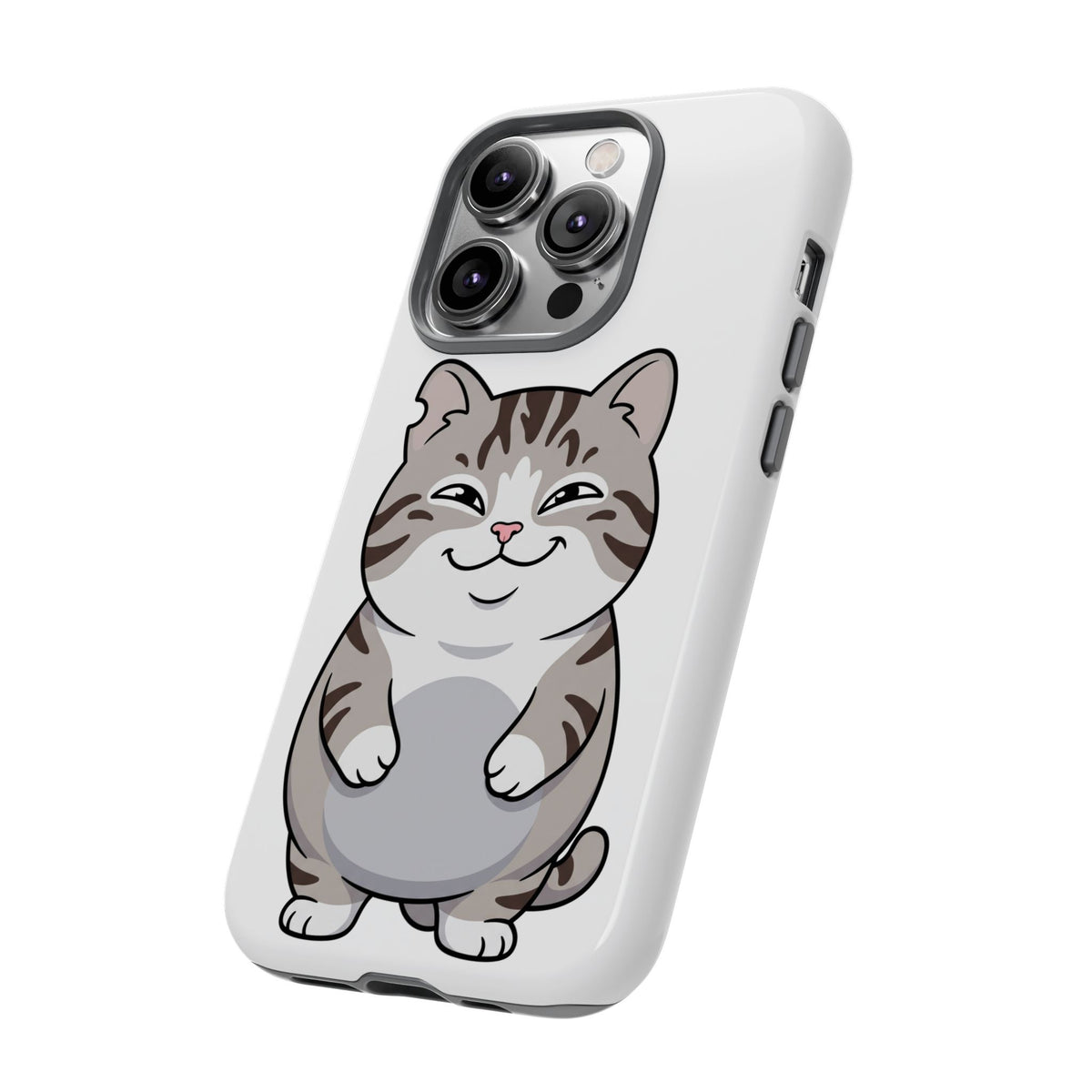 Cute Chubby Cat Phone Case — Protective Tough Case with Smiling Tabby Design