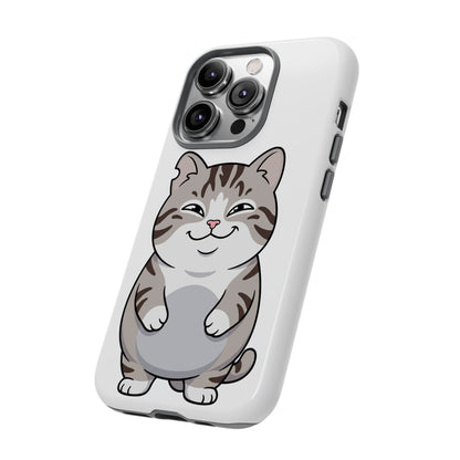 Cute Chubby Cat Phone Case — Protective Tough Case with Smiling Tabby Design