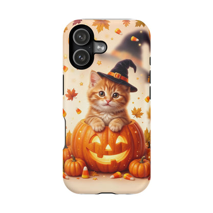 Halloween Kitten Pumpkin Phone Case — Magnetic Impact-Resistant