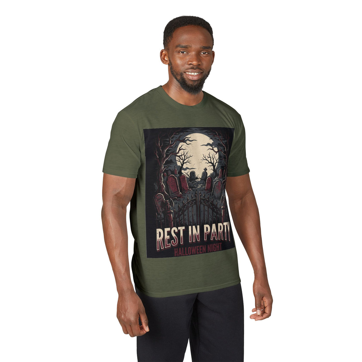 Rest in Party Halloween T-Shirt — Graveyard Skeletons Moonlight Tee