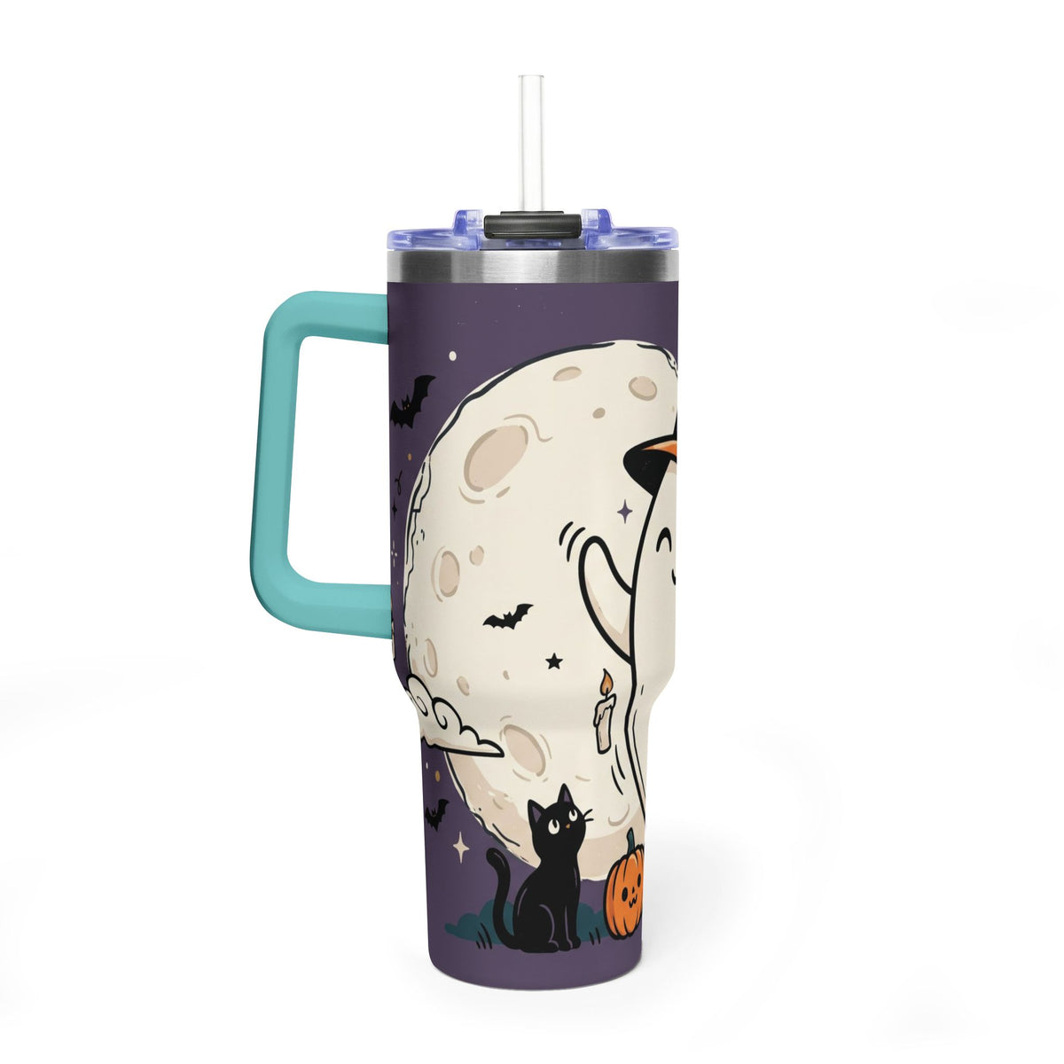 40oz Halloween Ghost Thermal Tumbler with Pumpkin and Black Cat
