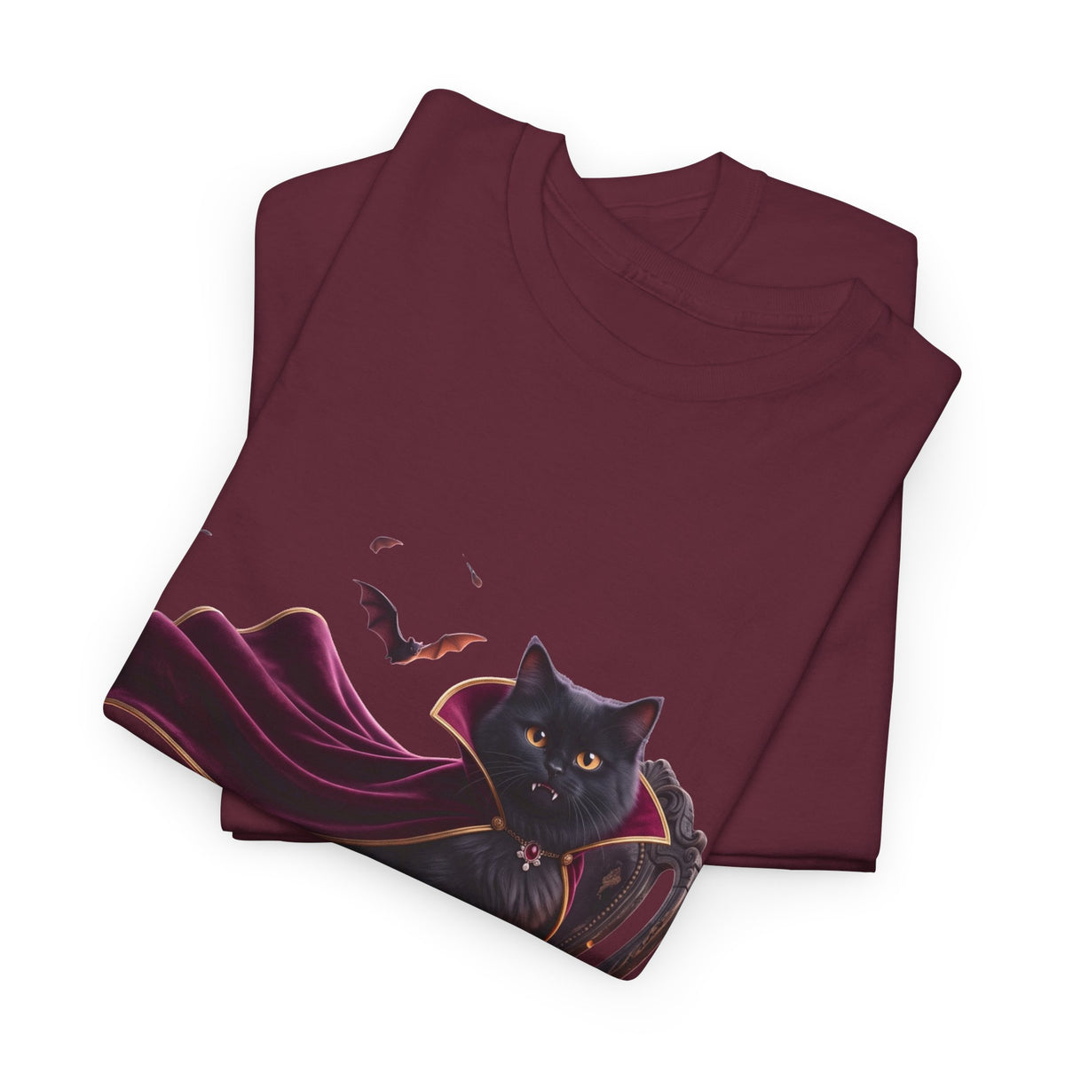 Vampire Cat Tee — Gothic Black Cat with Cape & Candles T-Shirt