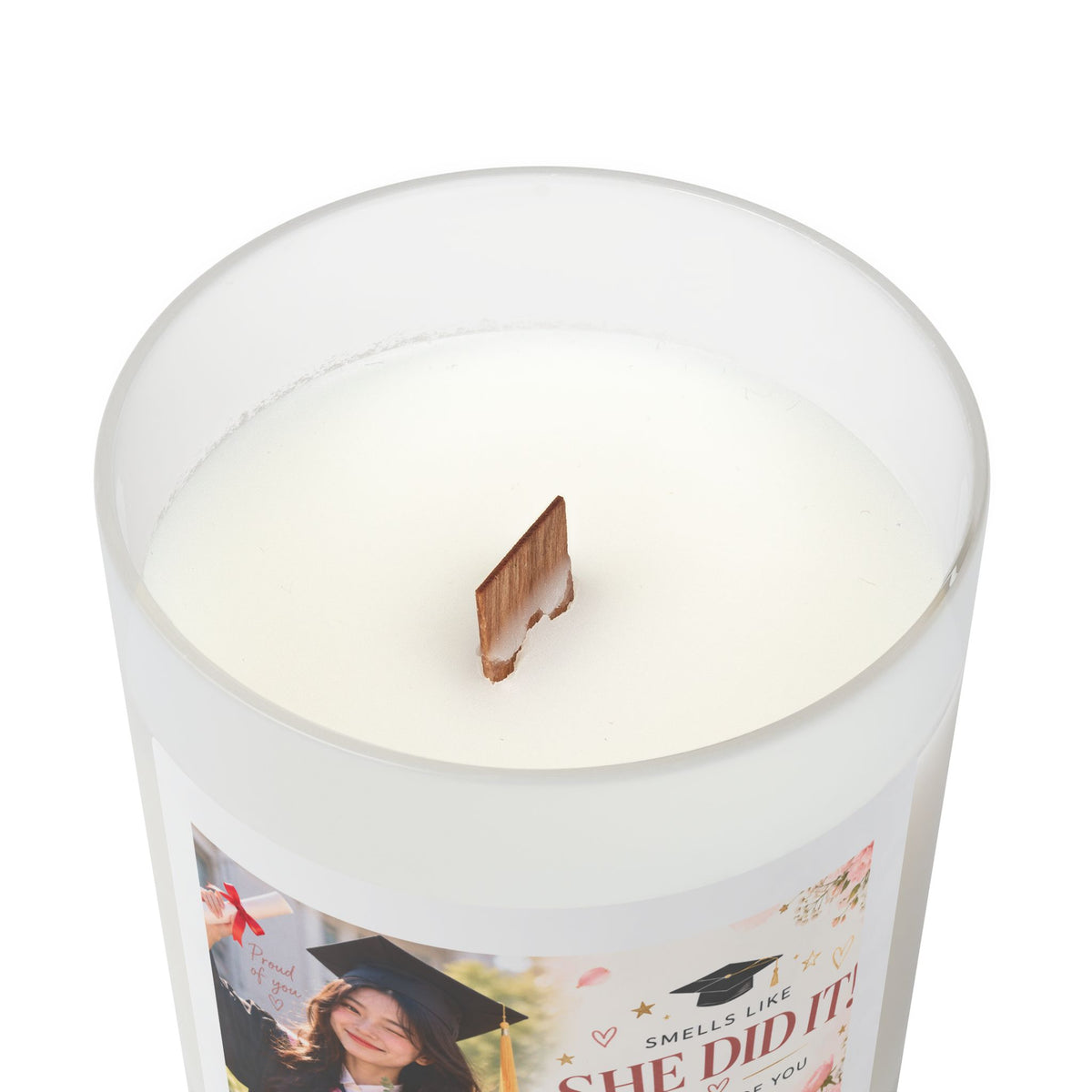 Graduation 'She Did It!' Frosted Glass Candle — 11oz Celebration Scented Candle