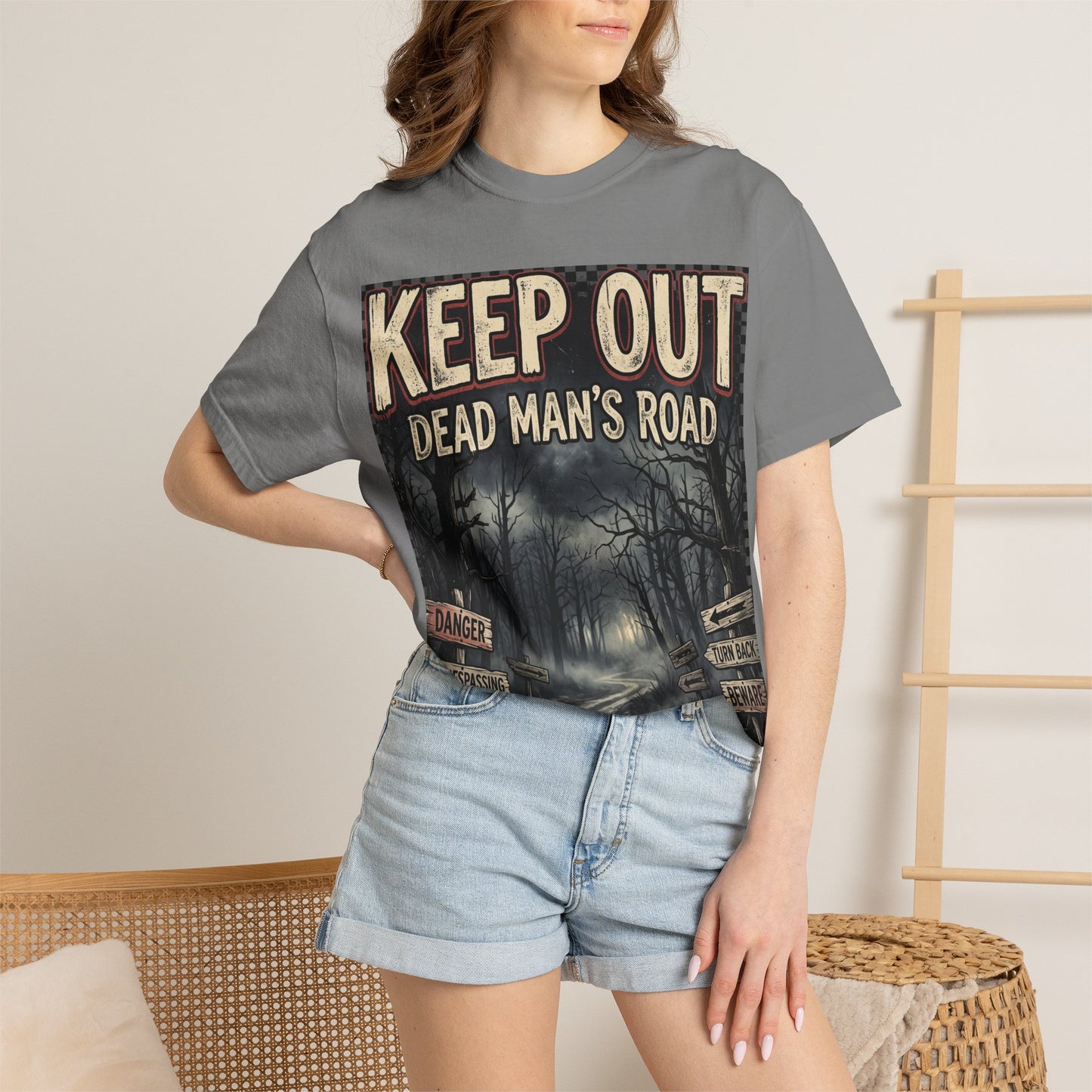 Keep Out "Dead Man's Road" T-Shirt — Spooky Haunted Forest Graphic Tee