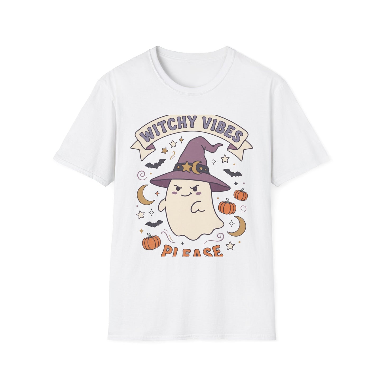 Witchy Vibes T‑Shirt — Cute Ghost Witch Halloween Tee