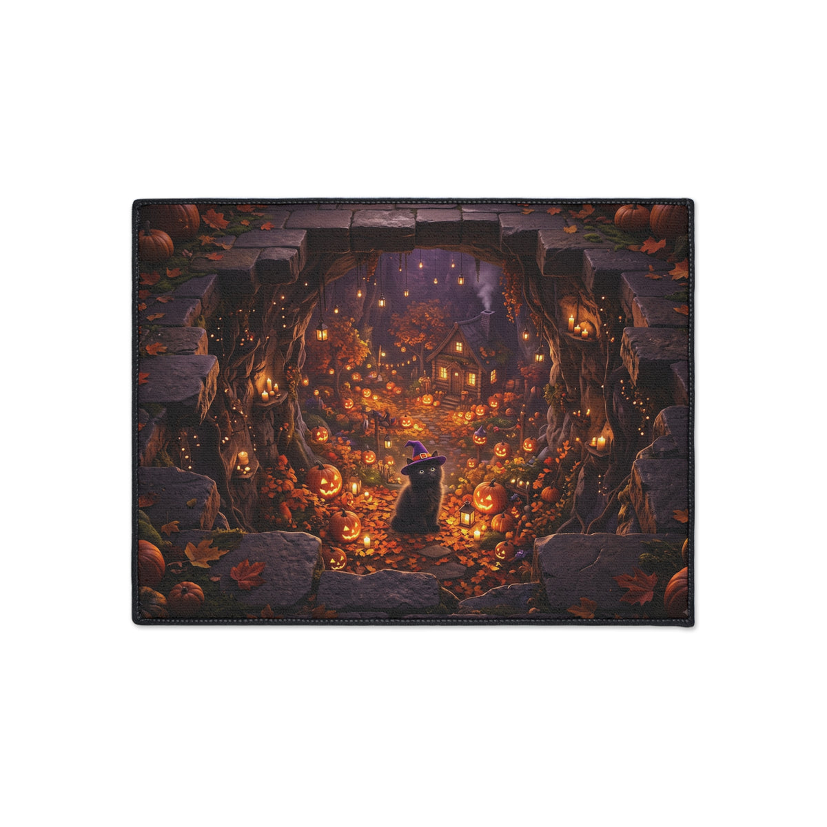 Halloween Witch Pumpkin Patch Floor Mat — Spooky Autumn Door Rug