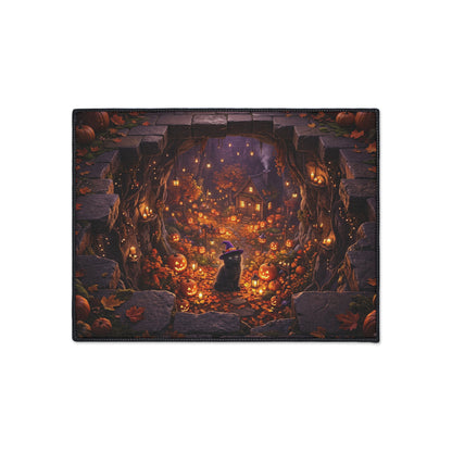Halloween Witch Pumpkin Patch Floor Mat — Spooky Autumn Door Rug