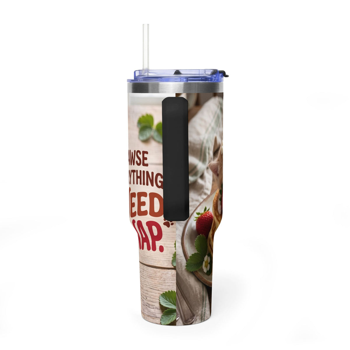 40oz Cat Pancake Thermal Tumbler with Straw