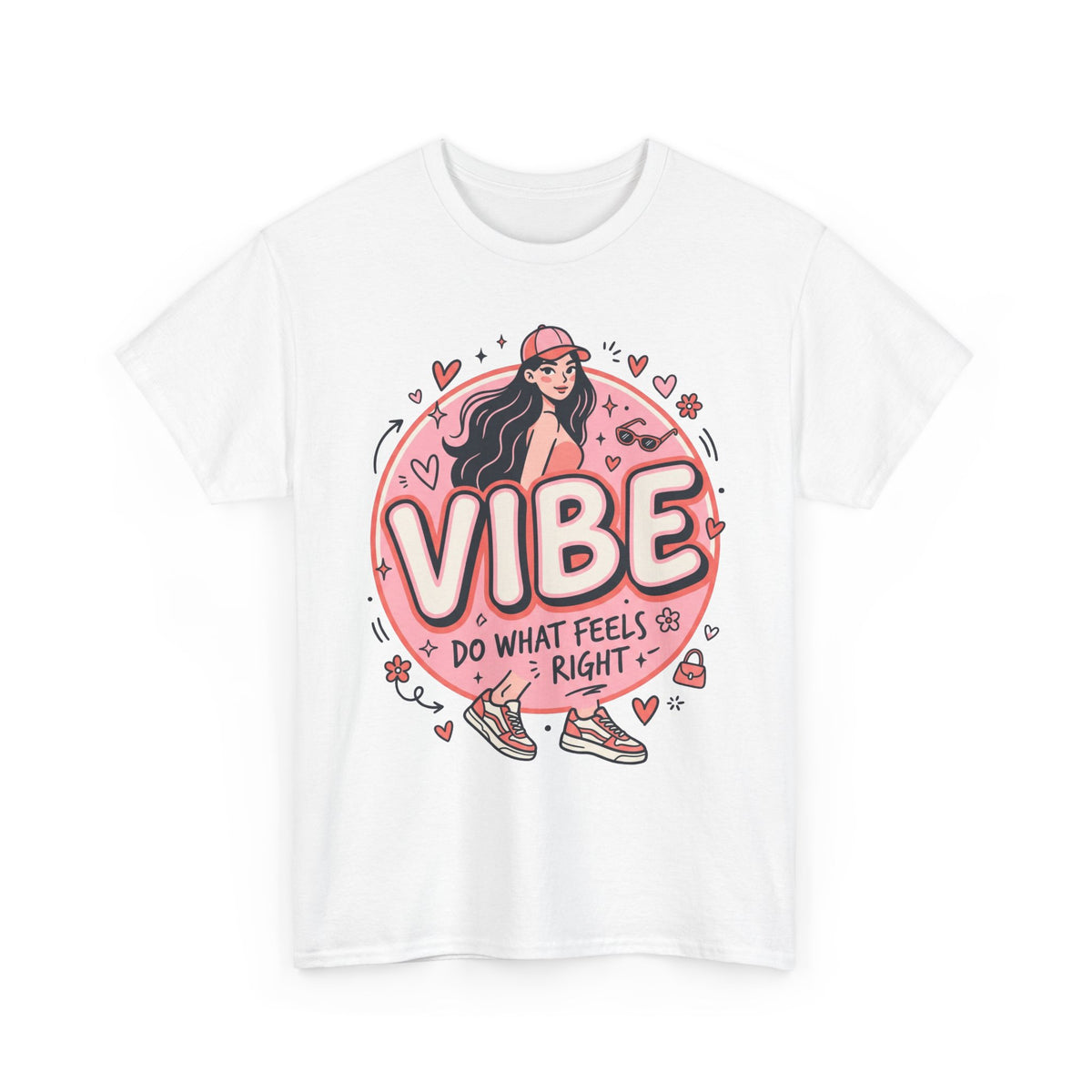 Vibe Girl Graphic Tee — “VIBE: Do What Feels Right” Cute Pink Streetwear T‑Shirt
