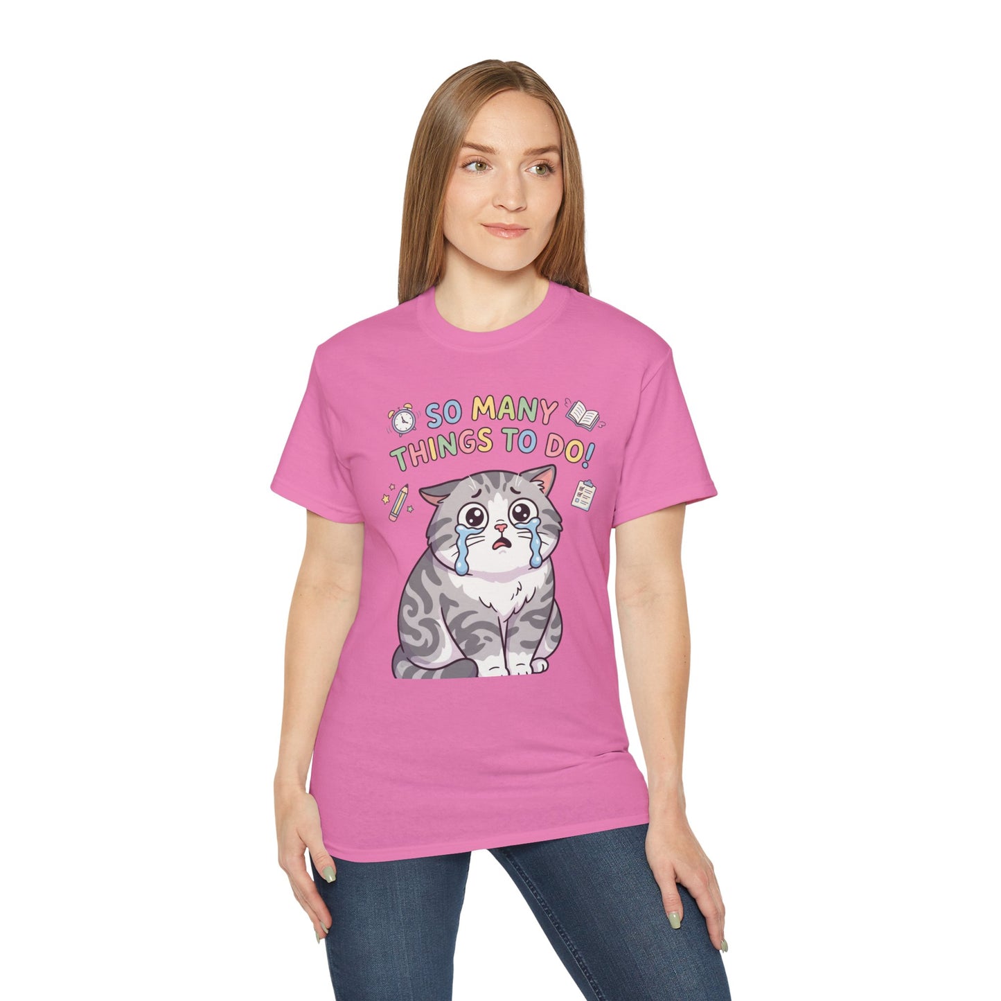 So Many Things To Do! Cat T-Shirt — Cute Stressed Kitty Graphic Tee