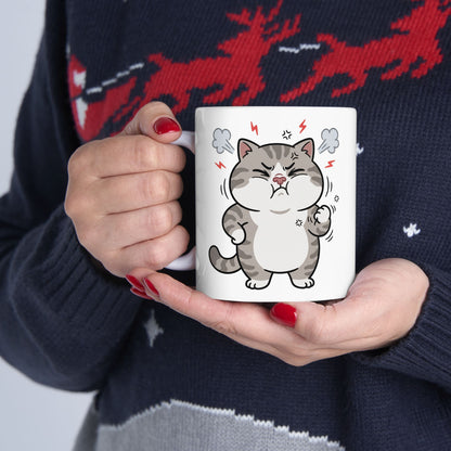 Angry Cute Cat Ceramic Mug (11oz, 15oz) – Funny Grumpy Kitty Coffee Cup