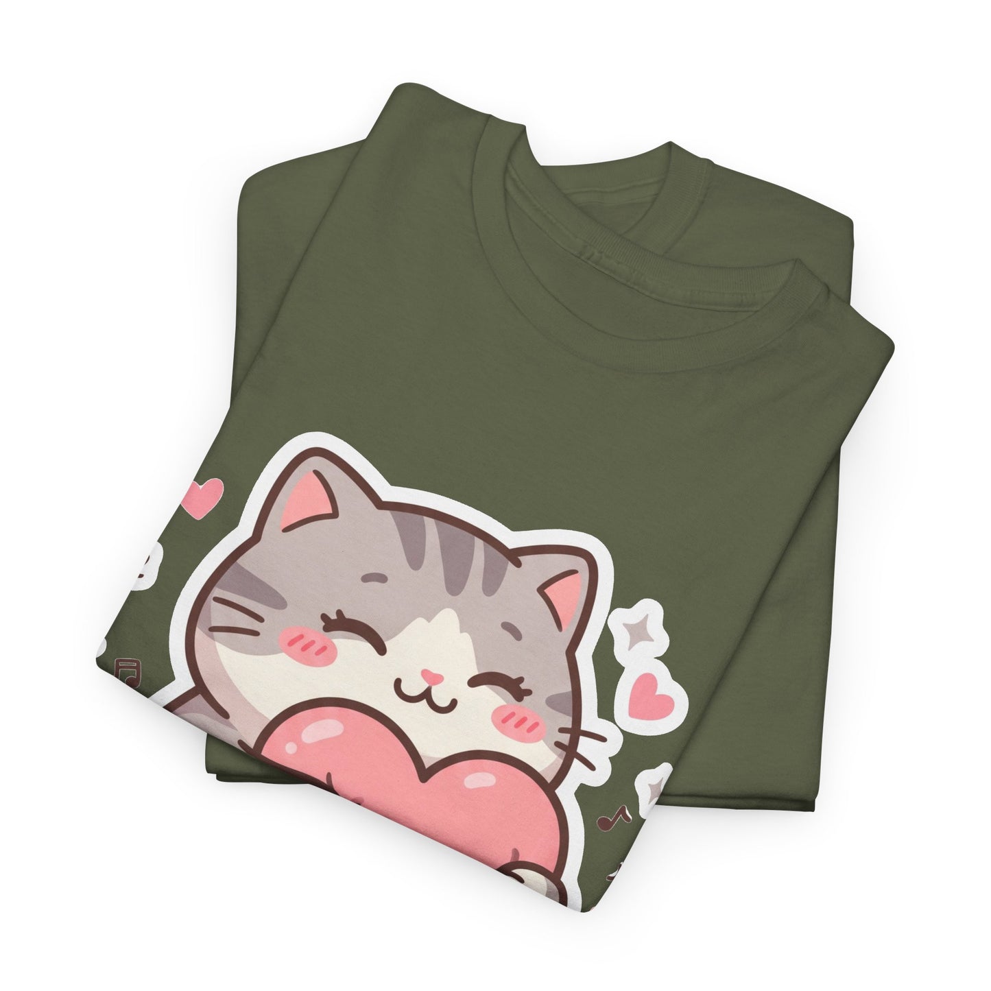 Cute Cat Hugging Heart T-Shirt — Kawaii Valentine Kitty Tee