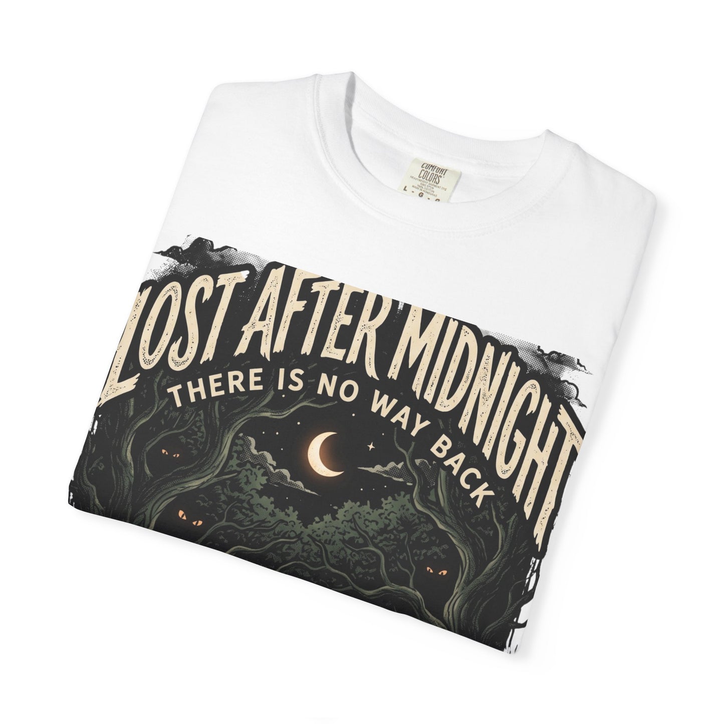 Lost After Midnight T-Shirt — 'There Is No Way Back' Moonlit Forest Tee
