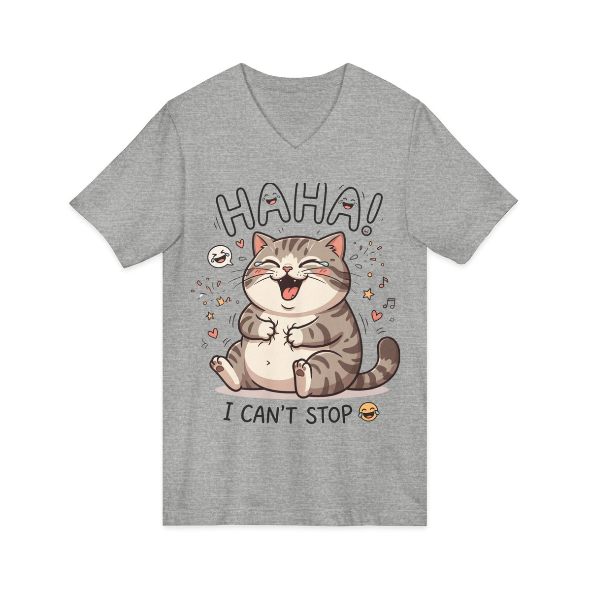 Funny Laughing Cat V-Neck Tee — "HAHA! I Can't Stop" Cute Graphic Shirt