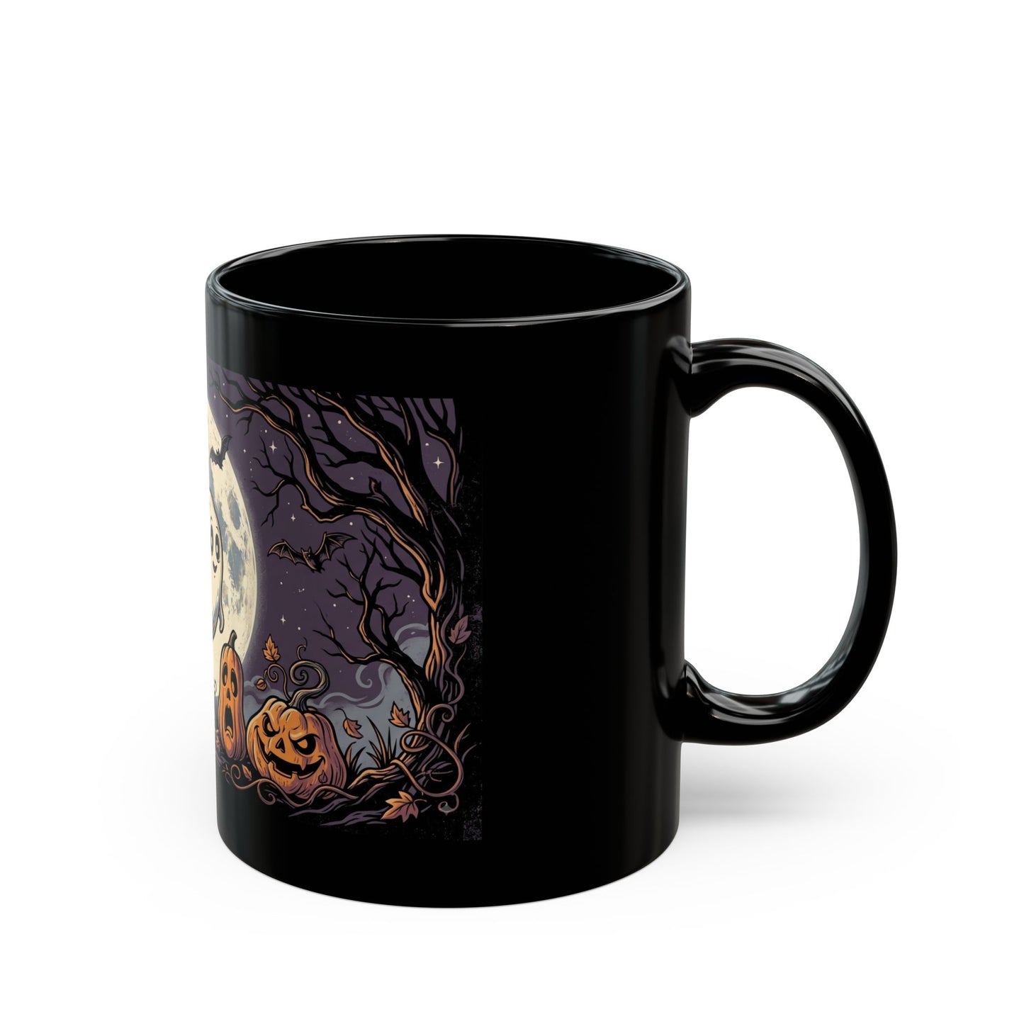 Halloween Ghost & Jack-o'-Lantern Black Mug (11oz, 15oz)
