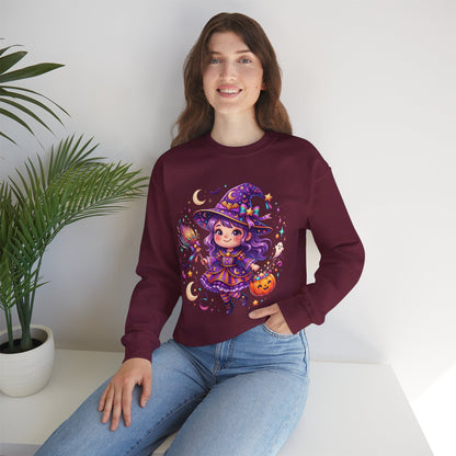 Cute Halloween Witch Sweatshirt — Kawaii Pumpkin Magic Crewneck