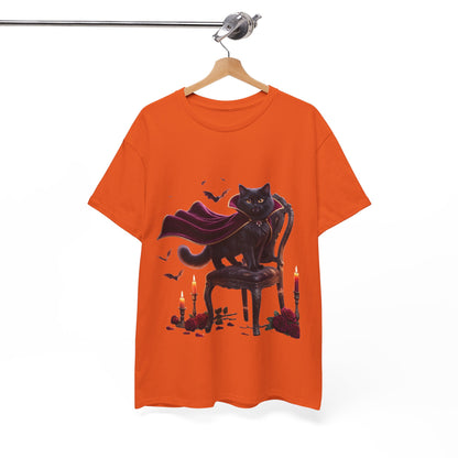 Vampire Cat Tee — Gothic Black Cat with Cape & Candles T-Shirt