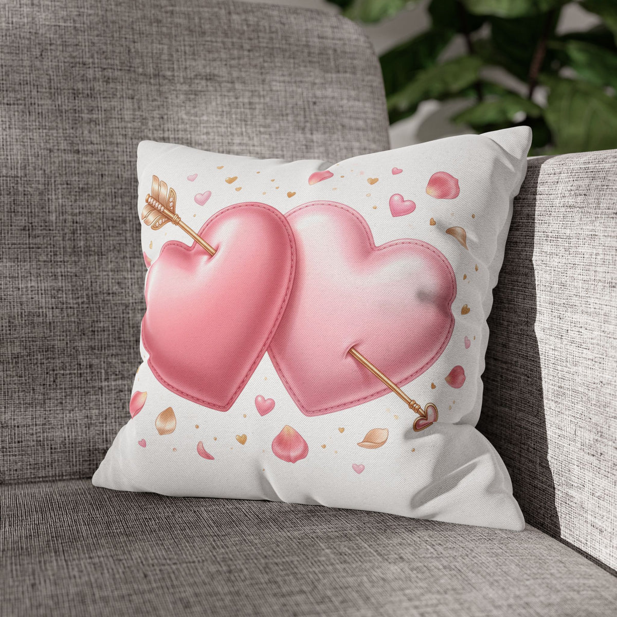 Valentine Pink Double Heart Arrow Decorative Pillowcase