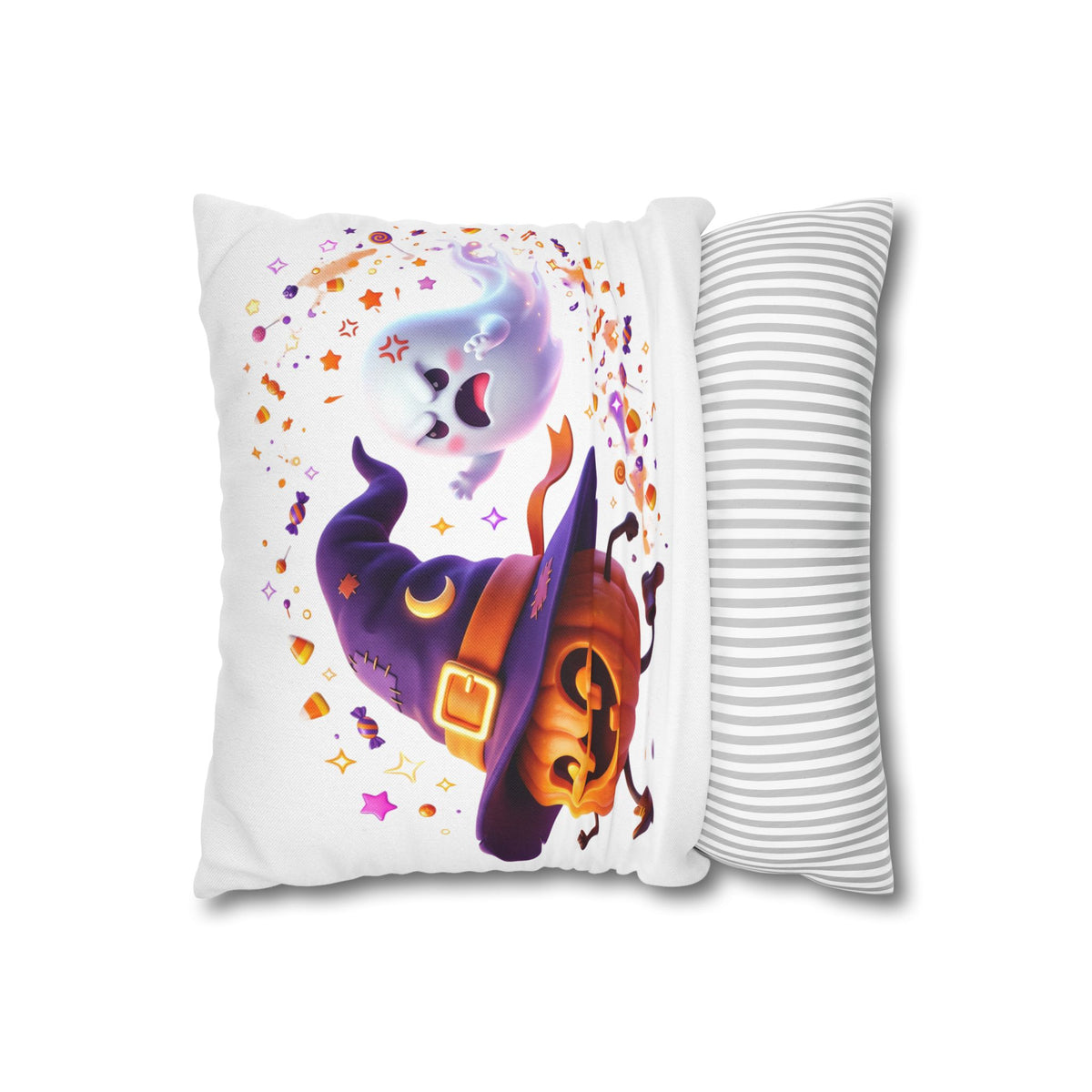 Halloween Pumpkin & Ghost Pillowcase — Cute Spooky Decorative Throw Pillow